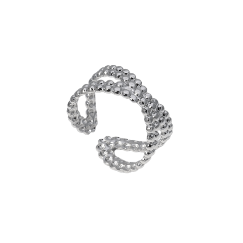 Open Ring Gekruiste Lijn met Bolletjes Reliëf (Verstelbaar RVS) - Aramat Jewels - Ringen - cadeautip