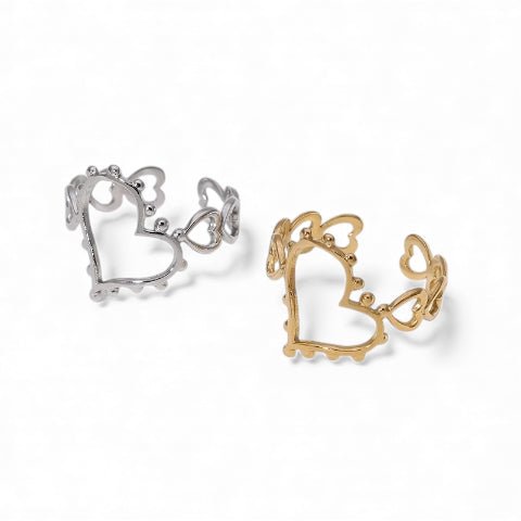 Open Ring Hartjes Schakel met Bolletjes Versiering (RVS Verstelbaar) - Aramat Jewels - Ringen - cadeautip