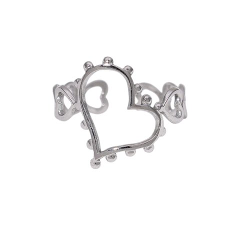 Open Ring Hartjes Schakel met Bolletjes Versiering (RVS Verstelbaar) - Aramat Jewels - Ringen - cadeautip