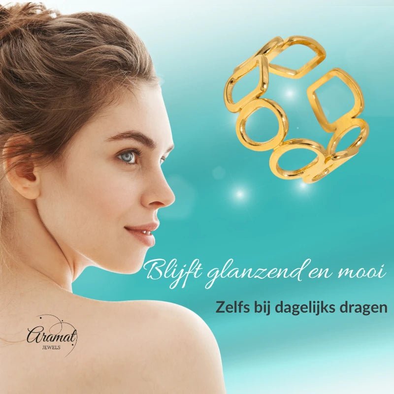 Open Ring met Ovale en Vierkante Schakels (Zilver - of Goudkleurig RVS) - Aramat Jewels - Ringen - cadeautip