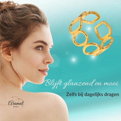 Open Ring met Ovale en Vierkante Schakels (Zilver - of Goudkleurig RVS) - Aramat Jewels - Ringen - cadeautip