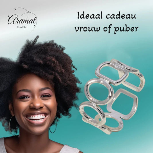 Open Ring met Ovale en Vierkante Schakels (Zilver - of Goudkleurig RVS) - Aramat Jewels - Ringen - cadeautip