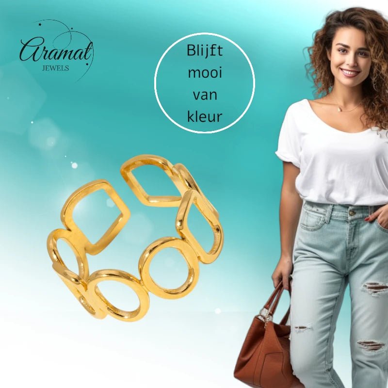 Open Ring met Ovale en Vierkante Schakels (Zilver - of Goudkleurig RVS) - Aramat Jewels - Ringen - cadeautip