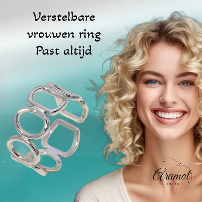 Open Ring met Ovale en Vierkante Schakels (Zilver - of Goudkleurig RVS) - Aramat Jewels - Ringen - cadeautip