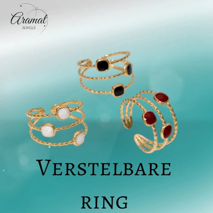 Open Ring Minimalistisch met Vierhoek en Emaille (Verstelbaar) - Aramat Jewels - Ringen - cadeautip