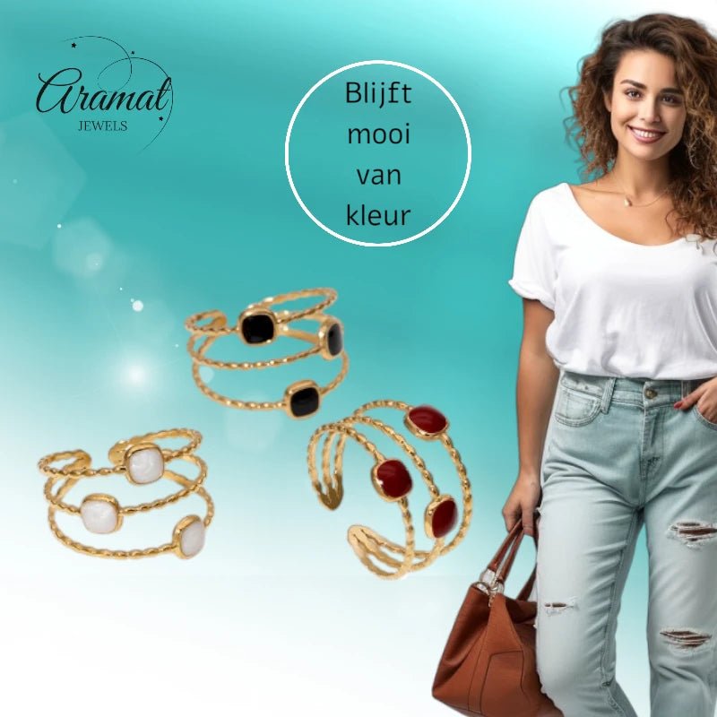 Open Ring Minimalistisch met Vierhoek en Emaille (Verstelbaar) - Aramat Jewels - Ringen - cadeautip