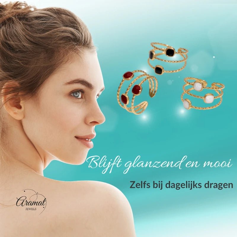 Open Ring Minimalistisch met Vierhoek en Emaille (Verstelbaar) - Aramat Jewels - Ringen - cadeautip