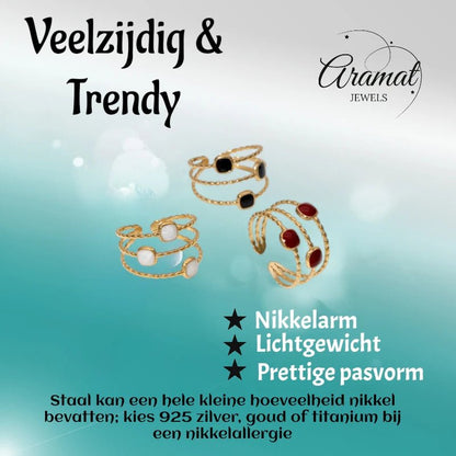 Open Ring Minimalistisch met Vierhoek en Emaille (Verstelbaar) - Aramat Jewels - Ringen - cadeautip