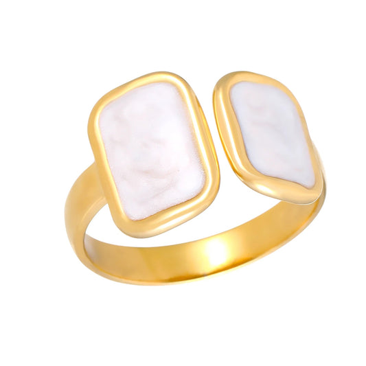 Open Ring RVS 2 Rechthoeken Emaille - 13mm - Parel Wit - Aramat Jewels - Ringen - cadeautip