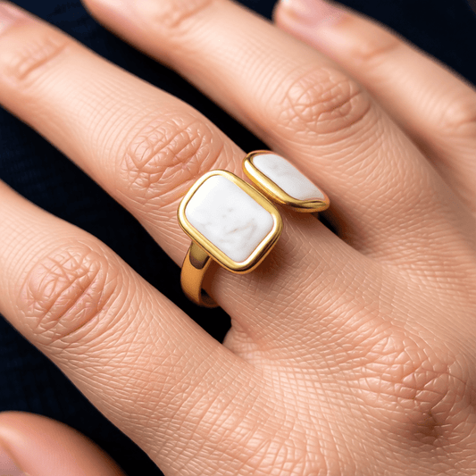 Open Ring RVS 2 Rechthoeken Emaille - 13mm - Parel Wit - Aramat Jewels - Ringen - cadeautip