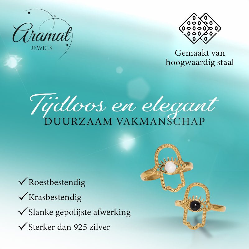 Open Ring RVS Hamsa Hand en Oog met Emaille (18 mm) - Aramat Jewels - Ringen - cadeautip