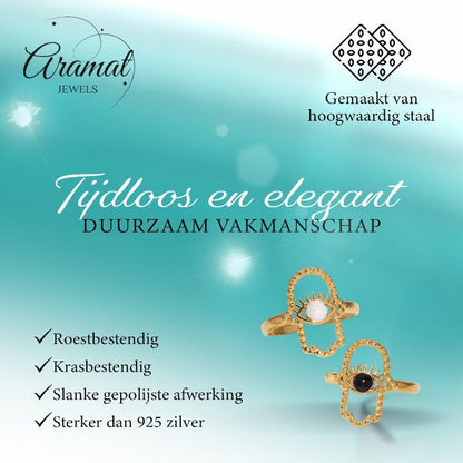Open Ring RVS Hamsa Hand en Oog met Emaille (18 mm) - Aramat Jewels - Ringen - cadeautip