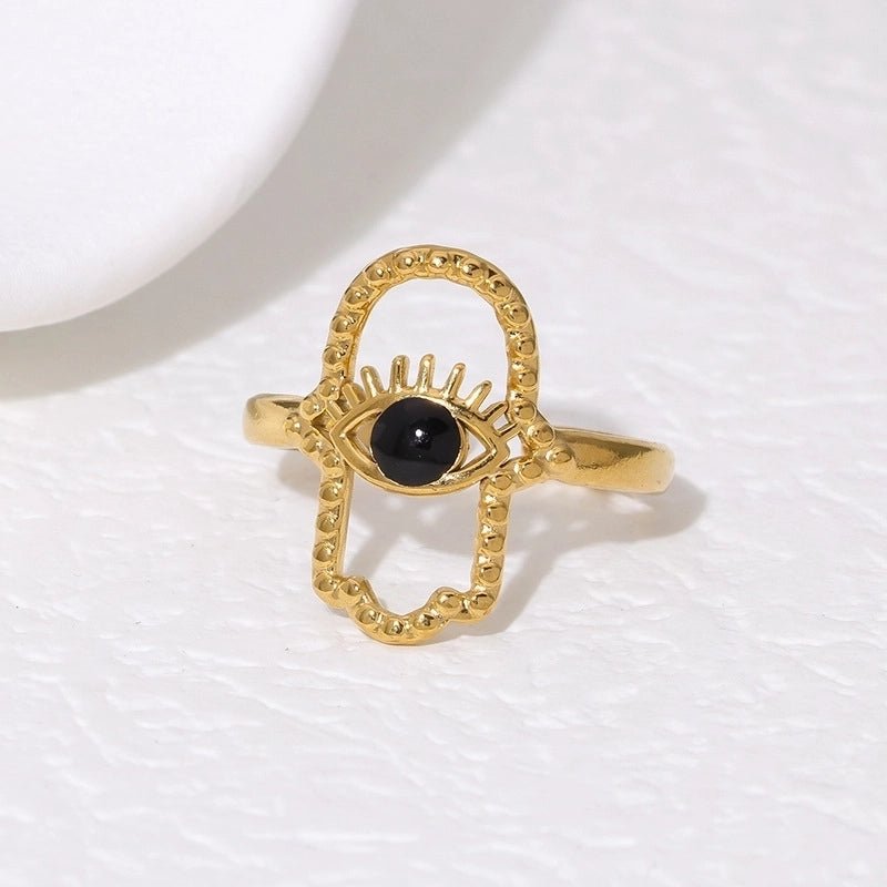 Open Ring RVS Hamsa Hand en Oog met Emaille (18 mm) - Aramat Jewels - Ringen - cadeautip