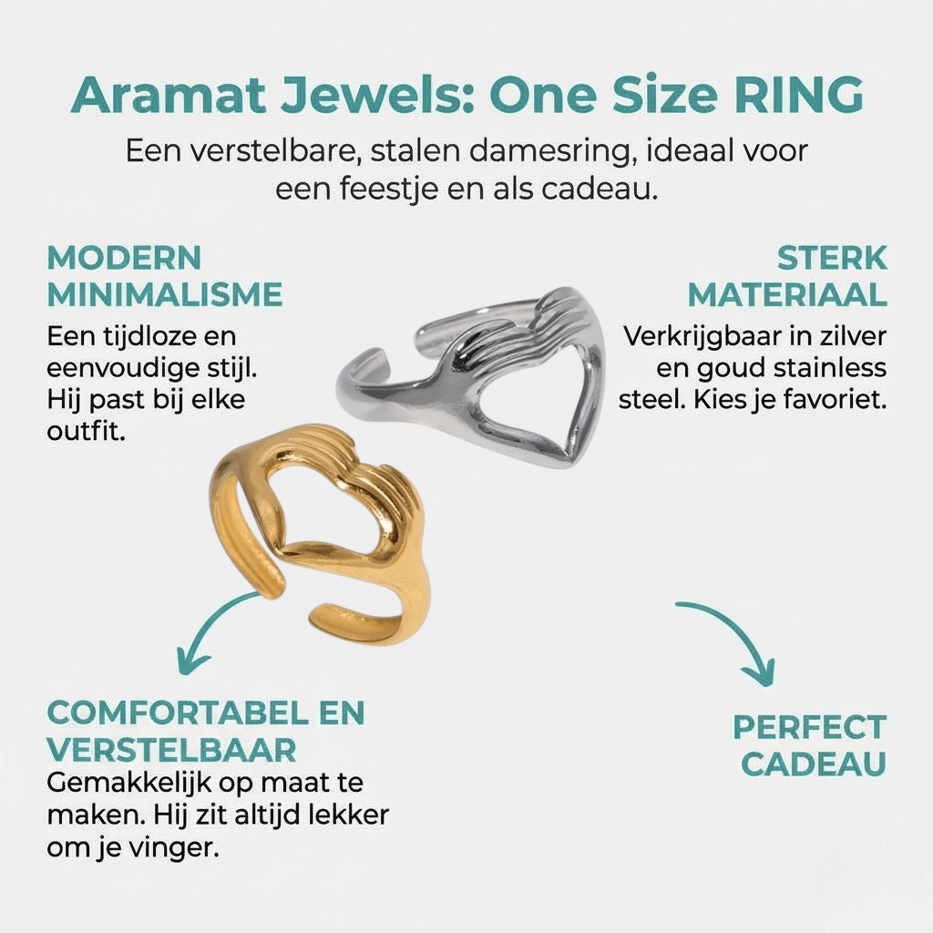 Open Ring RVS Hart met Handen Symbool (14 mm Breed) - Aramat Jewels - Ringen - cadeautip