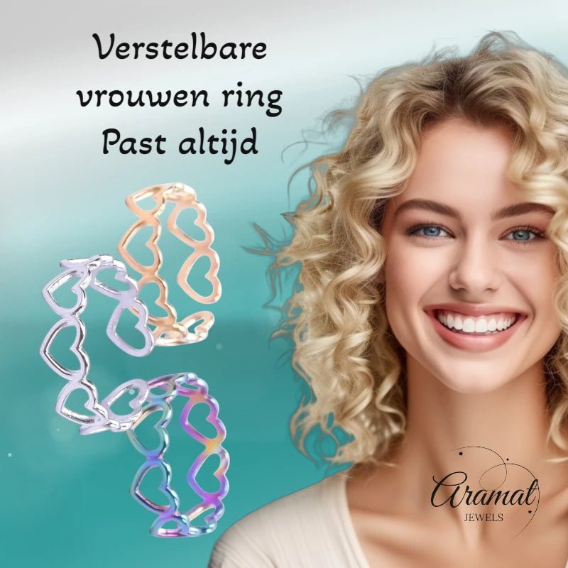 Open Ring RVS Hartjes Schakel (Multicolor, Zilver - of Goudkleur) - Aramat Jewels - Ringen - cadeautip