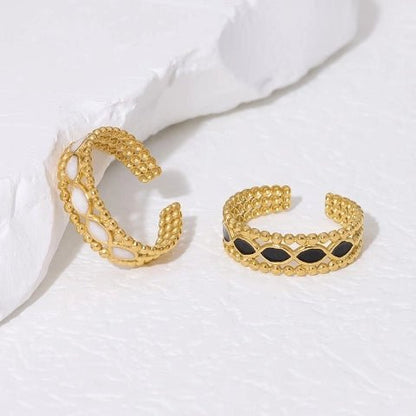 Open Ring RVS met Bolletjes Motief en Emaille Eclips (7 mm) - Aramat Jewels - Ringen - cadeautip