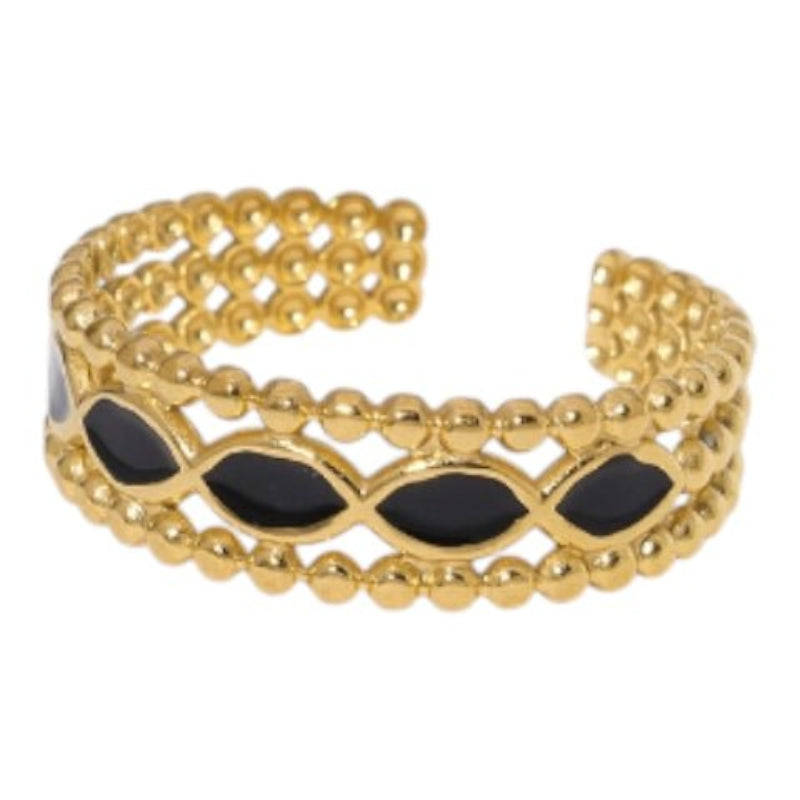 Open Ring RVS met Bolletjes Motief en Emaille Eclips (7 mm) - Aramat Jewels - Ringen - cadeautip