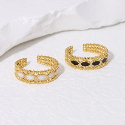 Open Ring RVS met Bolletjes Motief en Emaille Eclips (7 mm) - Aramat Jewels - Ringen - cadeautip