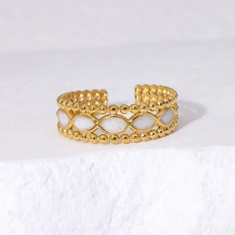 Open Ring RVS met Bolletjes Motief en Emaille Eclips (7 mm) - Aramat Jewels - Ringen - cadeautip