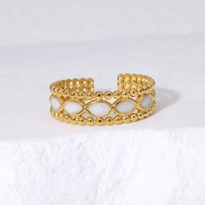 Open Ring RVS met Bolletjes Motief en Emaille Eclips (7 mm) - Aramat Jewels - Ringen - cadeautip