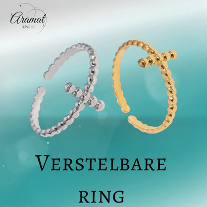 Open Ring RVS met Bolletjesmotief en Kruisje (10 mm) - Aramat Jewels - Ringen - cadeautip