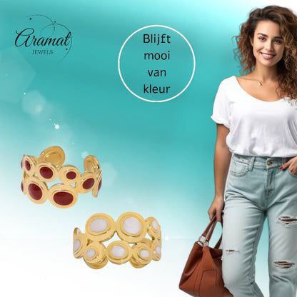 Open Ring RVS met Cirkelmotief en Emaille (12 mm) - Aramat Jewels - Ringen - cadeautip