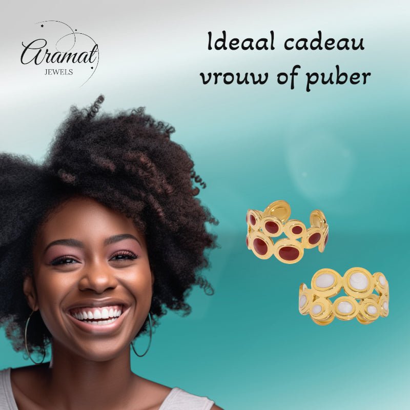 Open Ring RVS met Cirkelmotief en Emaille (12 mm) - Aramat Jewels - Ringen - cadeautip