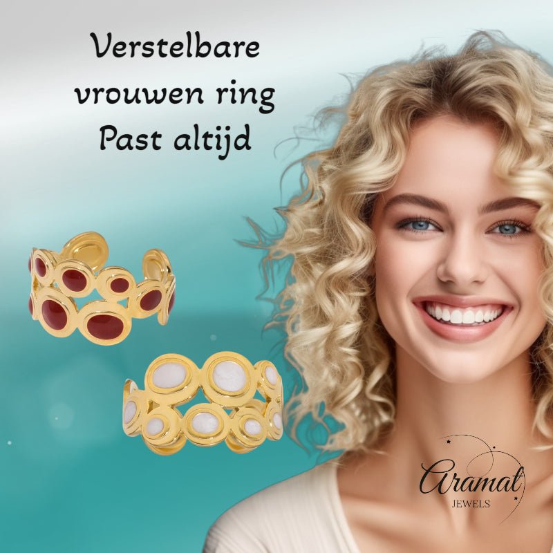 Open Ring RVS met Cirkelmotief en Emaille (12 mm) - Aramat Jewels - Ringen - cadeautip