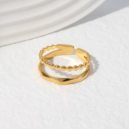 Open Ring RVS met Dot en Gehamerde Lijn (7 mm) - Aramat Jewels - Ringen - cadeautip