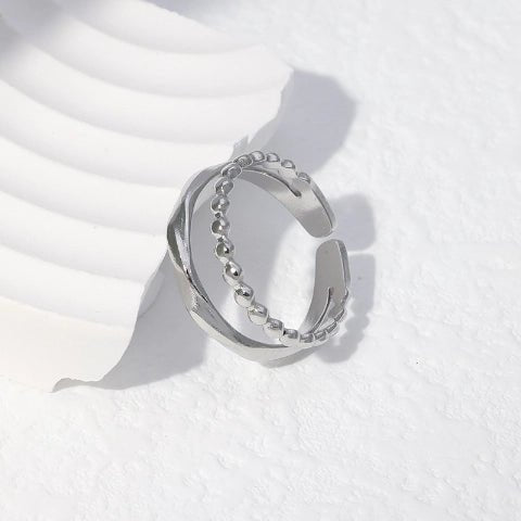 Open Ring RVS met Dot en Gehamerde Lijn (7 mm) - Aramat Jewels - Ringen - cadeautip