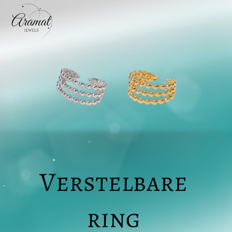 Open Ring RVS met Drie Bolletjeslijnen (10 mm) - Aramat Jewels - Ringen - cadeautip