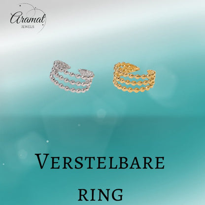 Open Ring RVS met Drie Bolletjeslijnen (10 mm) - Aramat Jewels - Ringen - cadeautip