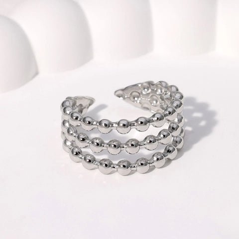 Open Ring RVS met Drie Bolletjeslijnen (10 mm) - Aramat Jewels - Ringen - cadeautip