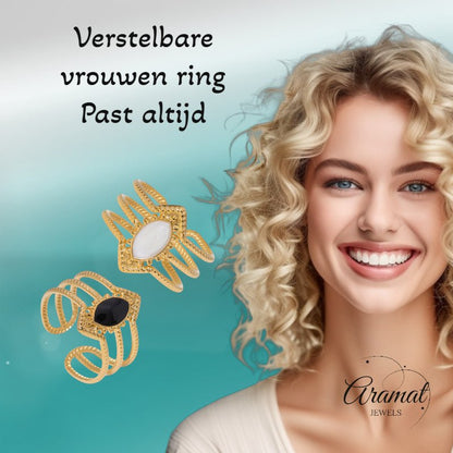 Open Ring RVS met Druppel Emaille en Gedraaide Banden (15 mm) - Aramat Jewels - Ringen - cadeautip