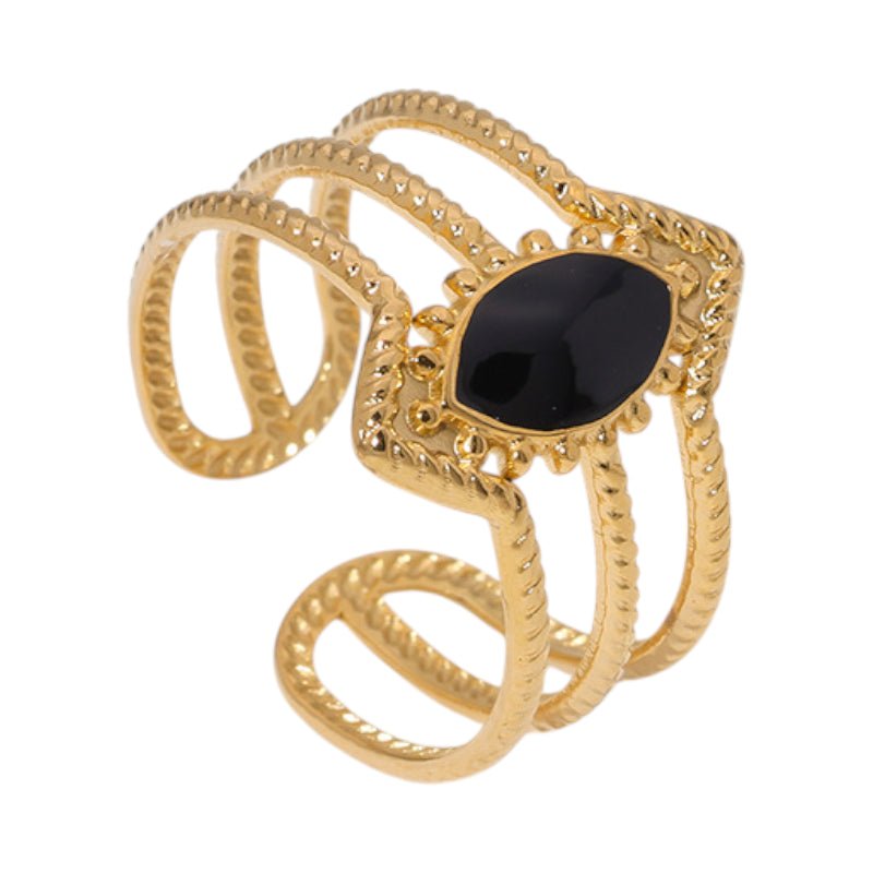 Open Ring RVS met Druppel Emaille en Gedraaide Banden (15 mm) - Aramat Jewels - Ringen - cadeautip