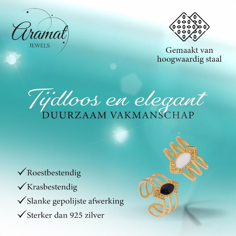 Open Ring RVS met Druppel Emaille en Gedraaide Banden (15 mm) - Aramat Jewels - Ringen - cadeautip