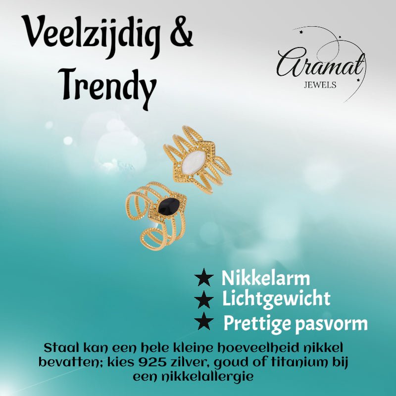 Open Ring RVS met Druppel Emaille en Gedraaide Banden (15 mm) - Aramat Jewels - Ringen - cadeautip