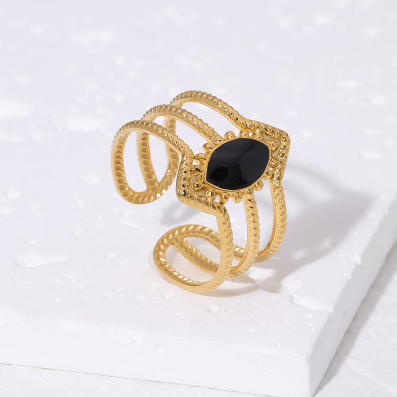 Open Ring RVS met Druppel Emaille en Gedraaide Banden (15 mm) - Aramat Jewels - Ringen - cadeautip