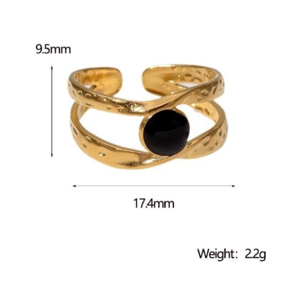 Open Ring RVS met Gehamerd Motief en Emaille Cirkel (9,5 mm) - Aramat Jewels - Ringen - cadeautip