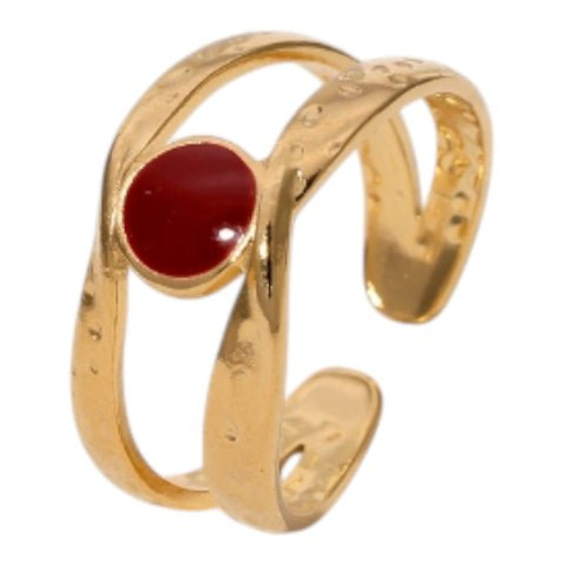 Open Ring RVS met Gehamerd Motief en Emaille Cirkel (9,5 mm) - Aramat Jewels - Ringen - cadeautip