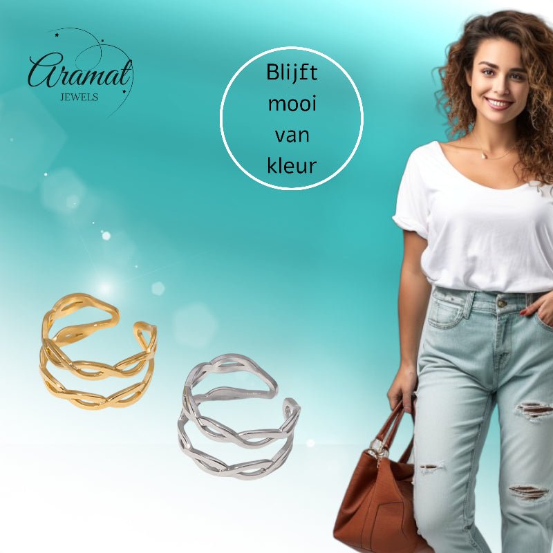 Open Ring RVS met Gevlochten Lijnen (12 mm) - Aramat Jewels - Ringen - cadeautip