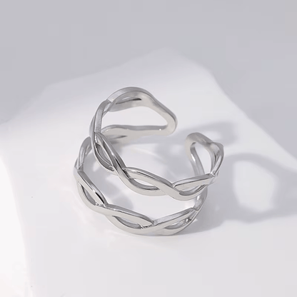 Open Ring RVS met Gevlochten Lijnen (12 mm) - Aramat Jewels - Ringen - cadeautip