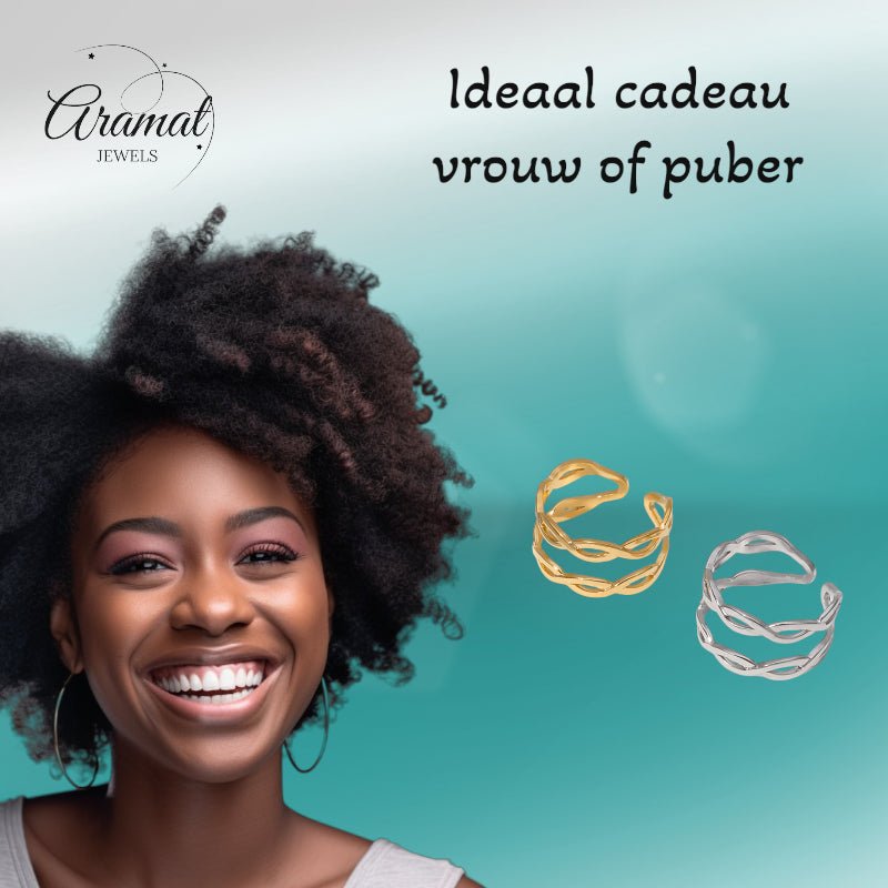 Open Ring RVS met Gevlochten Lijnen (12 mm) - Aramat Jewels - Ringen - cadeautip