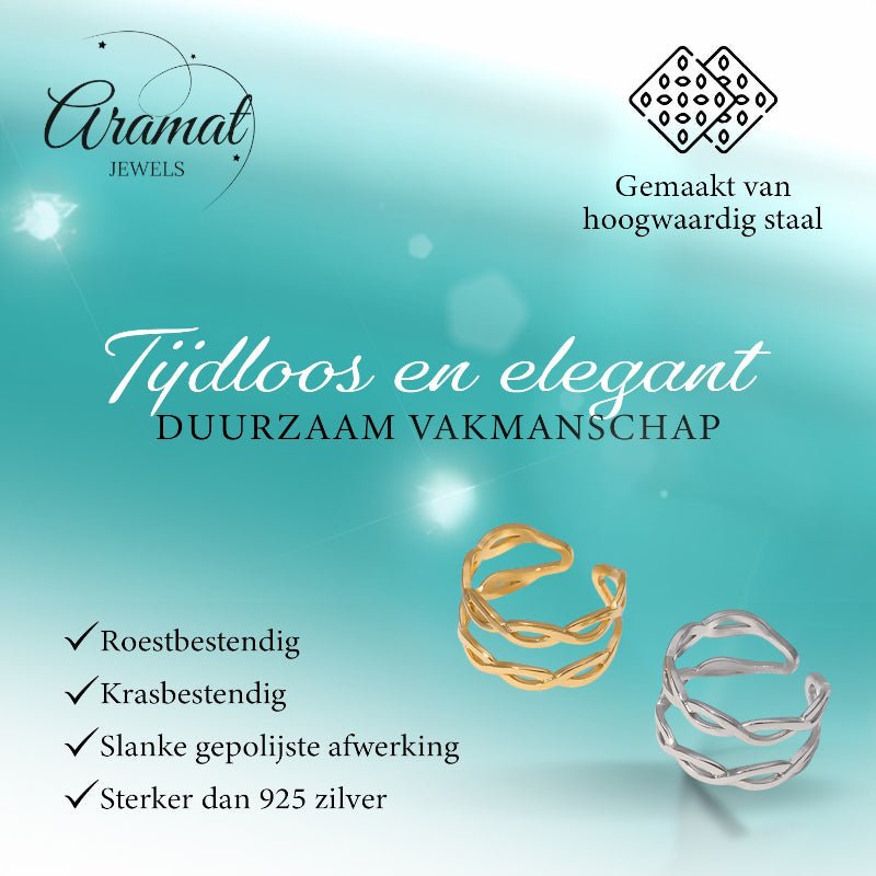 Open Ring RVS met Gevlochten Lijnen (12 mm) - Aramat Jewels - Ringen - cadeautip