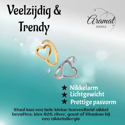 Open Ring RVS met Hartje (13 mm) - Aramat Jewels - Ringen - cadeautip