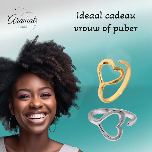 Open Ring RVS met Hartje (13 mm) - Aramat Jewels - Ringen - cadeautip