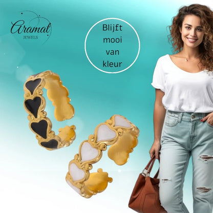Open Ring RVS met Hartjes Motief en Emaille (6 mm) - Aramat Jewels - Ringen - cadeautip