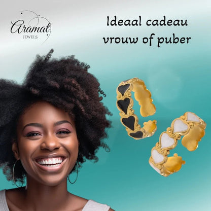 Open Ring RVS met Hartjes Motief en Emaille (6 mm) - Aramat Jewels - Ringen - cadeautip