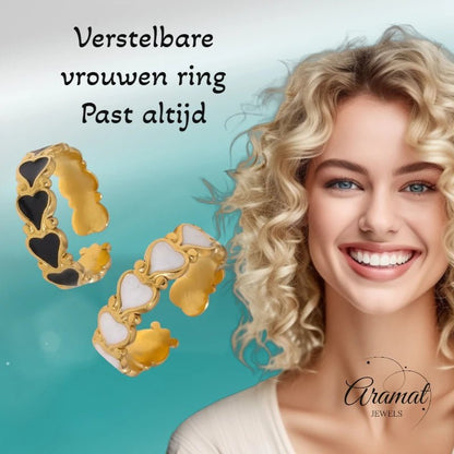 Open Ring RVS met Hartjes Motief en Emaille (6 mm) - Aramat Jewels - Ringen - cadeautip