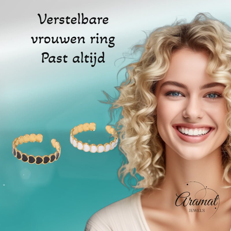 Open Ring RVS met Hartjes Schakel en Emaille (4,5 mm) - Aramat Jewels - Ringen - cadeautip